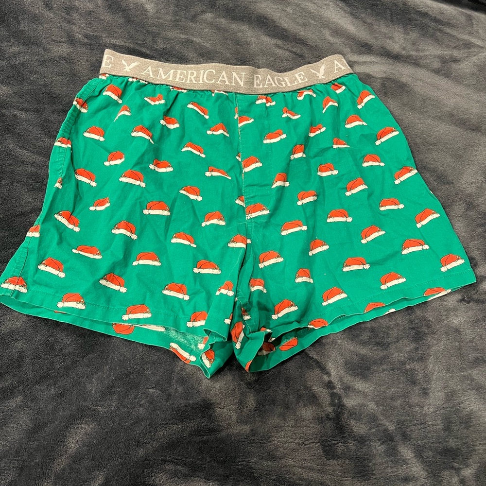 American Eagle Festive Green Boxers with Santa Hat Pattern Size M